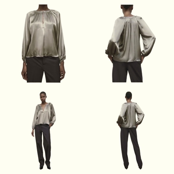 Zara voluminous satin effect front pleat blouse, gray size M - Picture 1 of 8